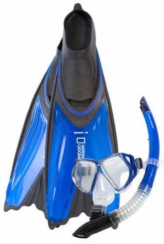 National Geographic Wahoo 48 Scuba Diving Mask Snorkel Fin Set - Blue Small