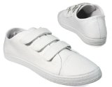 New Womens White Velcro Canvas Pumps Plimsoles Flat Shoes