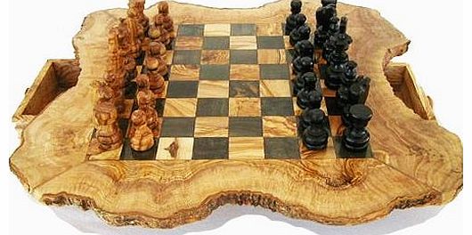Naturally Med - Games Olive Wood Rustic Chess Set - Large, 50cm
