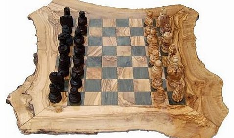 Naturally Med - Games Olive Wood Rustic Chess Set - Large