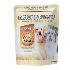 Natures Menu Adult Light Dog Food with Chicken, Rabbit, Vegetables and#38; Rice 300gm