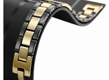 Two Tone Ceramic and Tungsten Gold & Black Bracelet For Men Link H Style