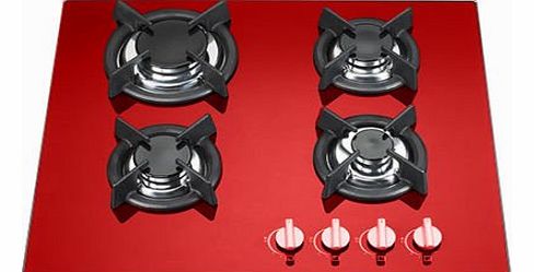 4 burner 60cm Red glass built in gas hob with heavy duty burners