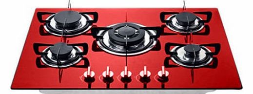 5 burner 70cm Red glass built in gas hob with heavy duty burners