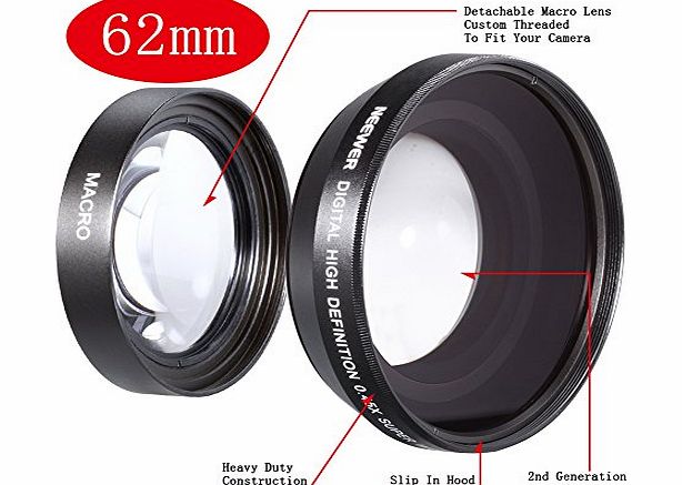 Neewer 0.45x62mm Macro Wide Angle Lens with 62mm Sized Lens Filter Thread for Cameras and Camcorders - Black