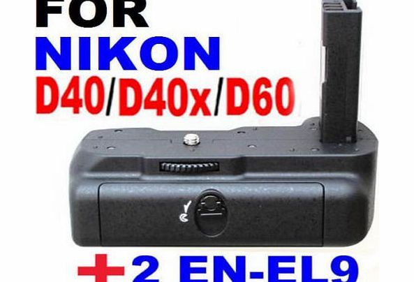 Neewer Professional Battery Grip Camera Accessory for Nikon D40 / D40X / D60 / D3000 Digital Cameras   2 EN-EL9 Batteries