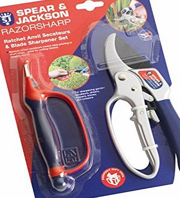 Neill Tools T/A Spear Jackson Spear amp; Jackson Razorsharp Ratchet Secateurs amp; Sharpener Set