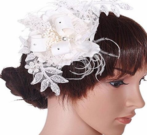 Neoglory  GLITTERING WHITE SILK/SILVER FLOWER FASCINATOR WEDDING/PARTY FAS17