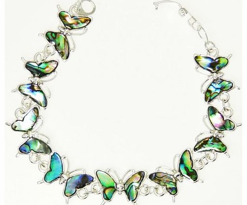 Beautiful Natural Abalone Paua Shell Butterfly Silver Colour Bracelet In Gift Box - A