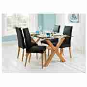 Glass Dining Table, Oak with 4 Lucca