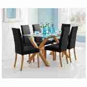 Glass Dining Table, Oak with 6 Lucca