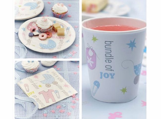 Neviti Baby Shower Tiny Feet Tableware Bundle- Plates, Cups and