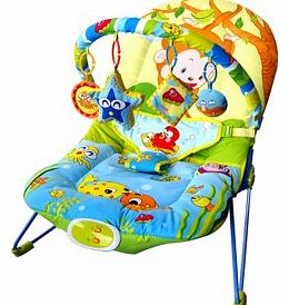 New Baby World Musical Melodies Baby Bouncer/Rocker with Vibration and 3 hanging toys - Monkey/Ocean Design