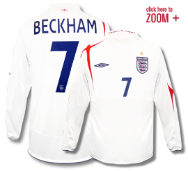 NEW England kit Umbro England L/S home (Beckham 7) 05/07