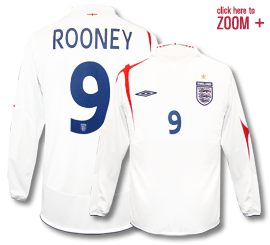NEW England kit Umbro England L/S home (Rooney 9) 05/07