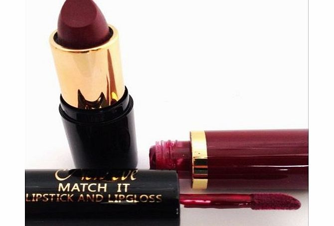 Trendy 2 in1 Match it BURGUNDY Lipstick and Lip Gloss 15ml Cosmetic Duo Makeup
