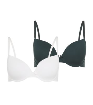 New Look 2 Pack Cream and Dark Green T-Shirt Bras 3197879