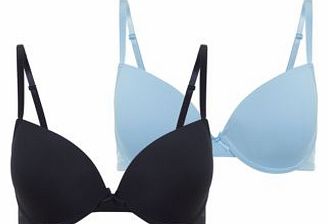New Look 2 Pack Light Blue and Navy T-Shirt Bras 3229627