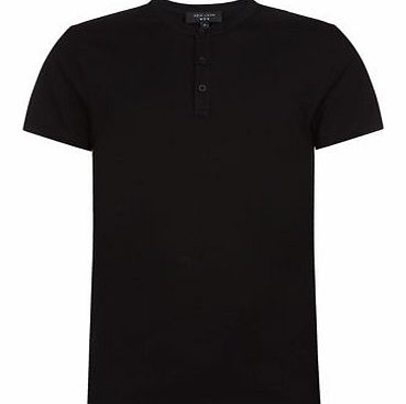 New Look Black Basic Grandad Collar Button Up T-Shirt