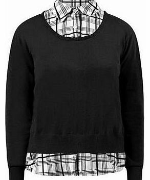 Black Check Contrast 2 In 1 Jumper Blouse 3177289
