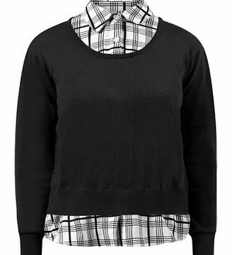 Black Check Contrast 2 In 1 Jumper Blouse 3177292