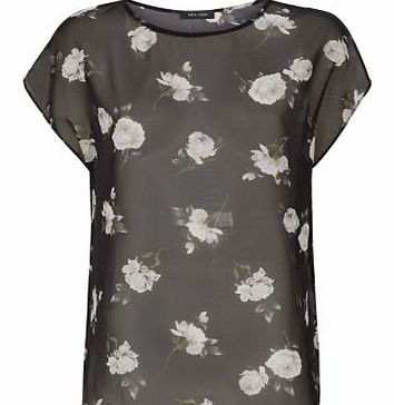 New Look Black Chiffon Floral Print T-Shirt 3315957
