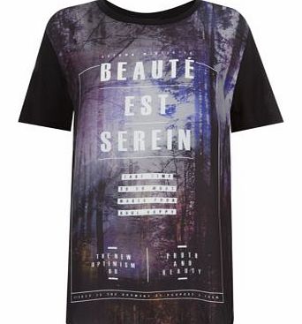 New Look Black Chiffon Front Beaut Scene Longline T-Shirt