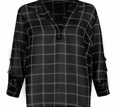 New Look Black Chiffon Grid Print Blouse 3287530