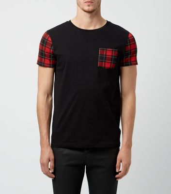 New Look Black Contrast Check Sleeve T-Shirt 3195205