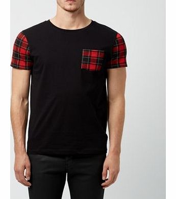 New Look Black Contrast Check Sleeve T-Shirt 3195207