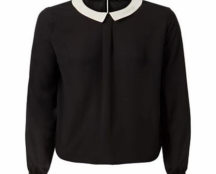New Look Black Contrast Collar Long Sleeve Blouse 3319638