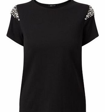New Look Black Embellished Shoulder T-Shirt 3310846