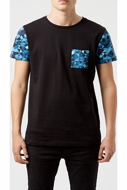 Black Geo Print Contrast Pocket T-Shirt 3242383