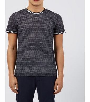 New Look Black Geo Print Ribbed Trim T-Shirt 3241556