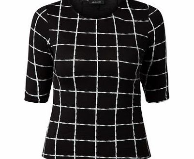 New Look Black Grid Check Fitted T-Shirt 3326360