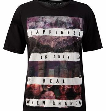 New Look Black Happiness Is Boyfriend T-Shirt 3240551