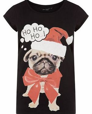 New Look Black Ho Ho Ho Pug T-Shirt 3226509