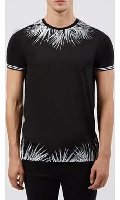 Black Palm Tree Print Trim T-Shirt 3240082