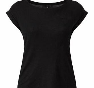 Black Ribbed Boxy Roll Sleeve T-Shirt 3291383