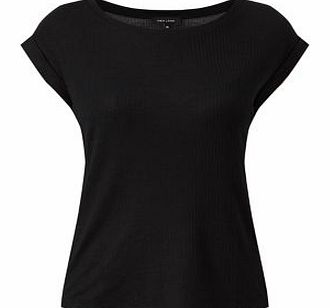 New Look Black Ribbed Boxy Roll Sleeve T-Shirt 3291383