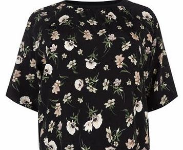 New Look Black Ribbed Neck Floral Print T-Shirt 3223016