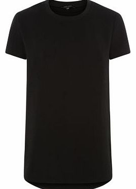 Black Ribbed Neck Longline T-Shirt 3233863