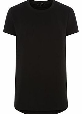 Black Ribbed Neck Longline T-Shirt 3233864