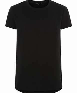 Black Ribbed Neck Longline T-Shirt 3233866