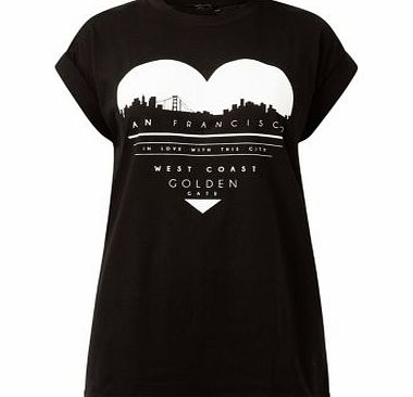 New Look Black San Francisco Heart Boyfriend T-Shirt