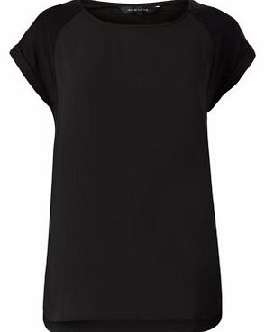 New Look Black Sheer Overlay Raglan T-Shirt 3202898