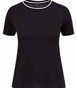 Black Split Side Ribbed Neck T-Shirt 3222837