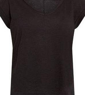 New Look Black V Neck Split Side T-Shirt 3418326