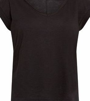Black V Neck Split Side T-Shirt 3418326