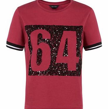 New Look Burgundy Sequin 67 Baseball T-Shirt 3303519